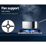 Devanti 30cm Stainless Steel Gas Cooktop with 2 Burners and Safety Features - Close-Up Angle