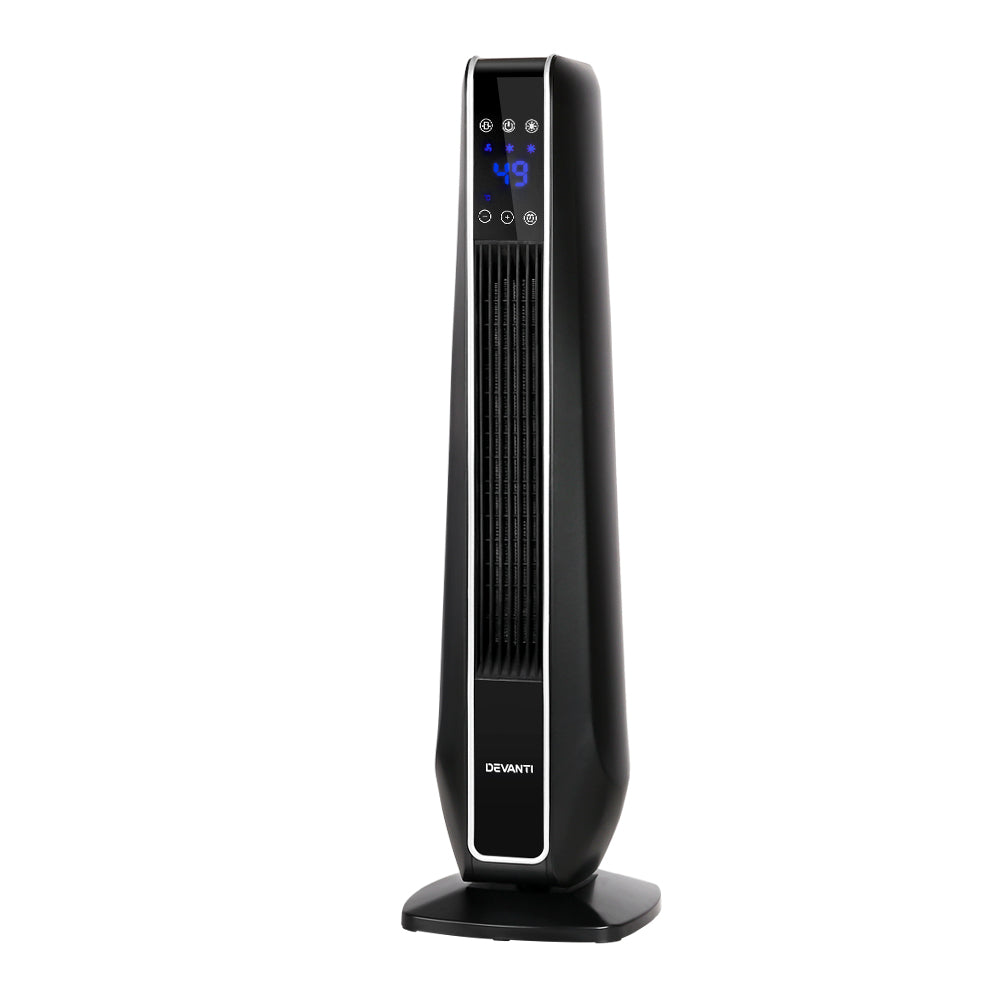 Devanti 2400W Portable Oscillating Ceramic Tower Heater with Remote Control - Black