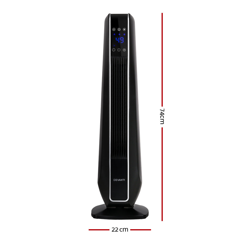 Devanti 2400W Portable Oscillating Ceramic Tower Heater with Remote Control - Black