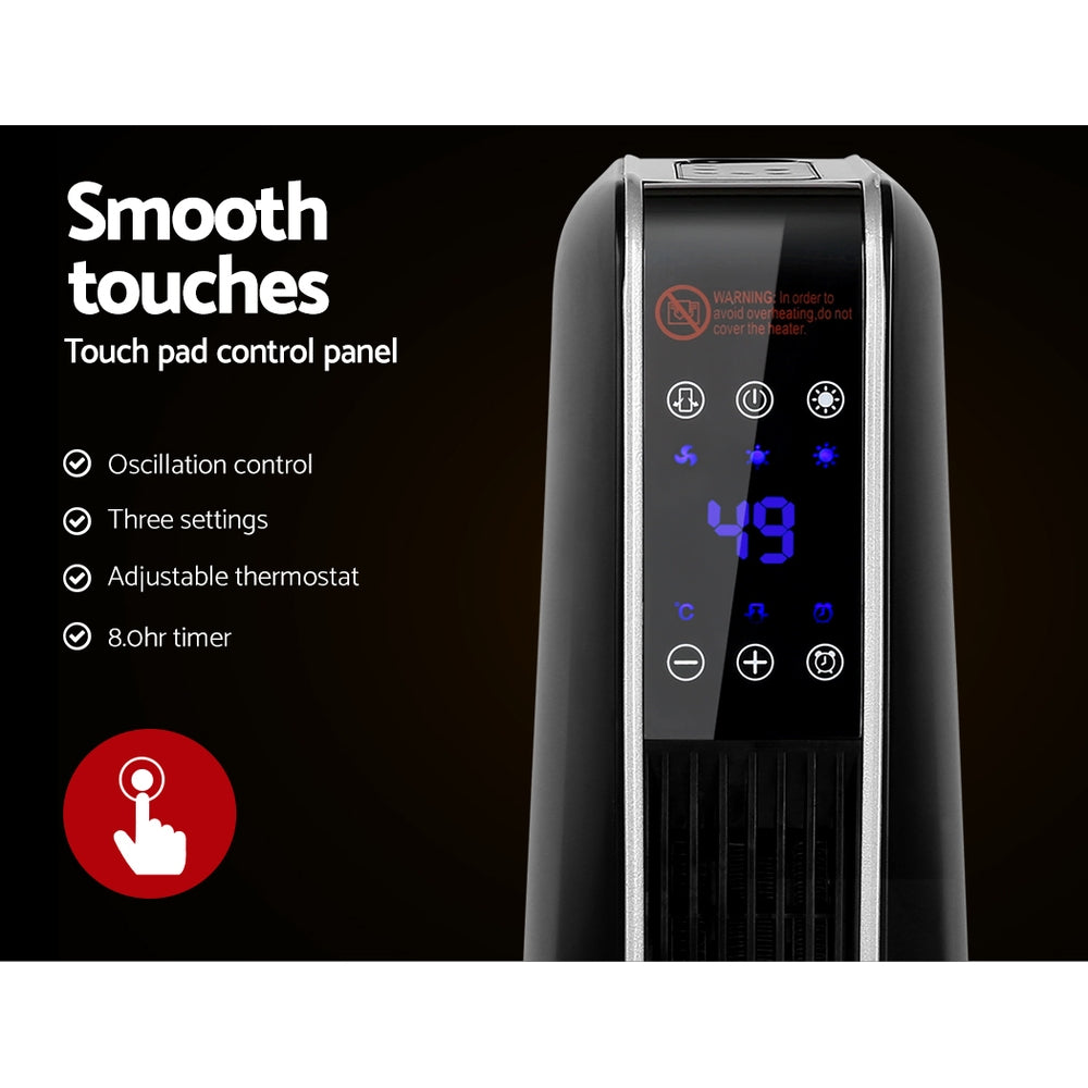 Devanti 2400W Portable Oscillating Ceramic Tower Heater with Remote Control - Black