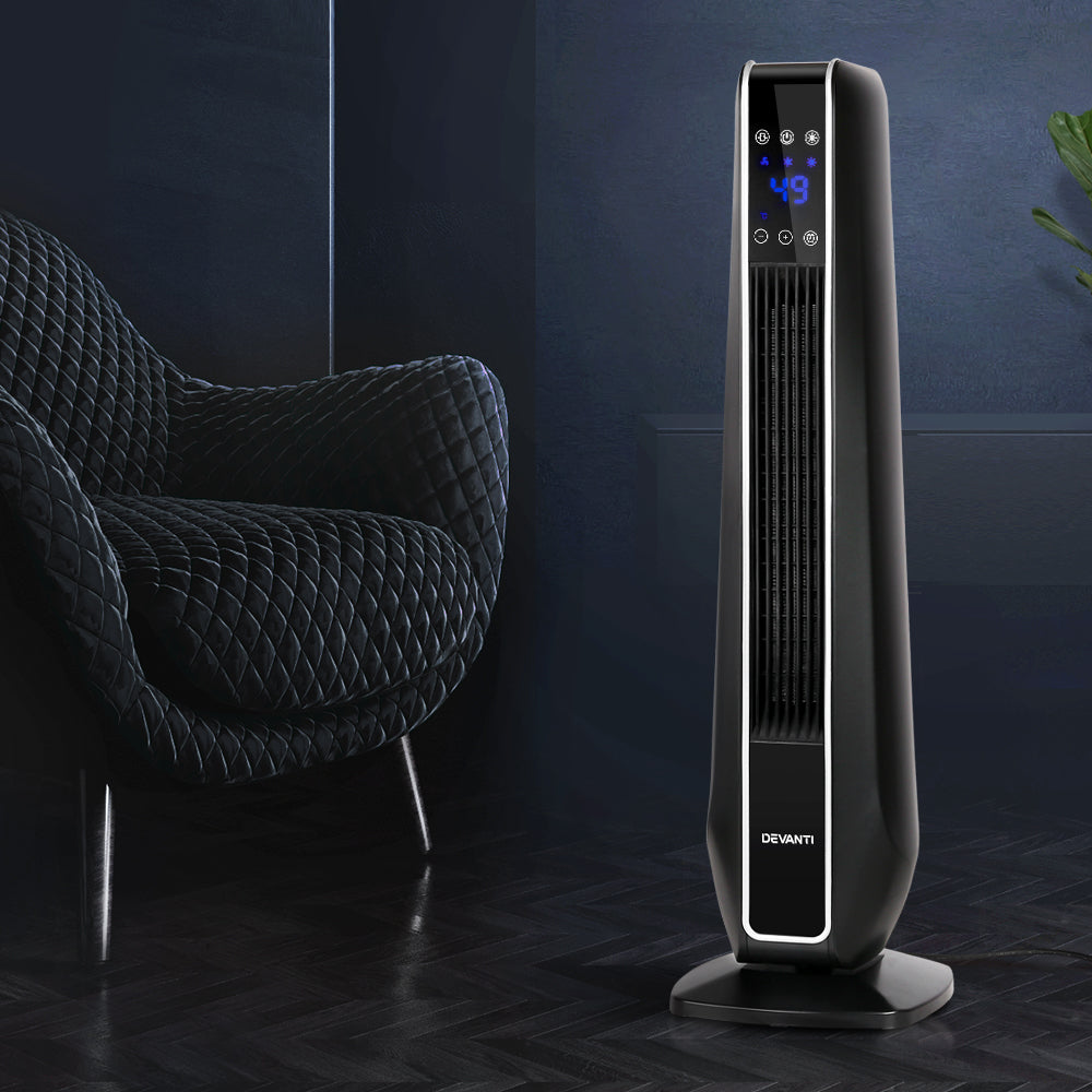 Devanti 2400W Portable Oscillating Ceramic Tower Heater with Remote Control - Black
