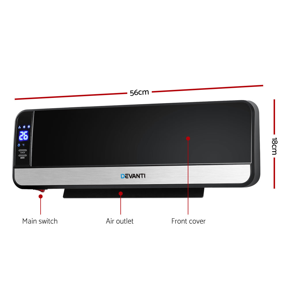 Devanti 2000W Black Wall-Mounted Ceramic Heater