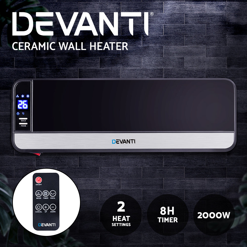 Devanti 2000W Black Wall-Mounted Ceramic Heater