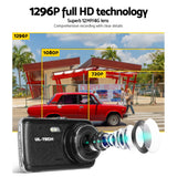 4 Inch Full HD Dual Lens Car Dash Cam - Black - Side View