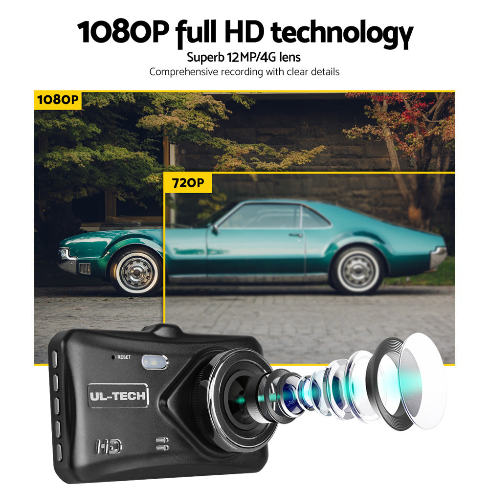 4-Inch HD Dual-Lens Dash Cam with Night Vision - Black