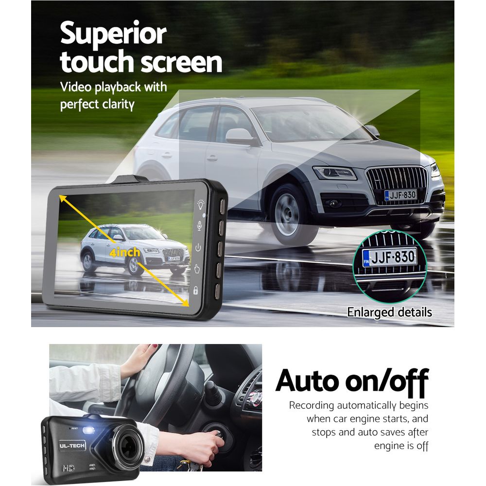 4-Inch HD Dual-Lens Dash Cam with Night Vision - Black