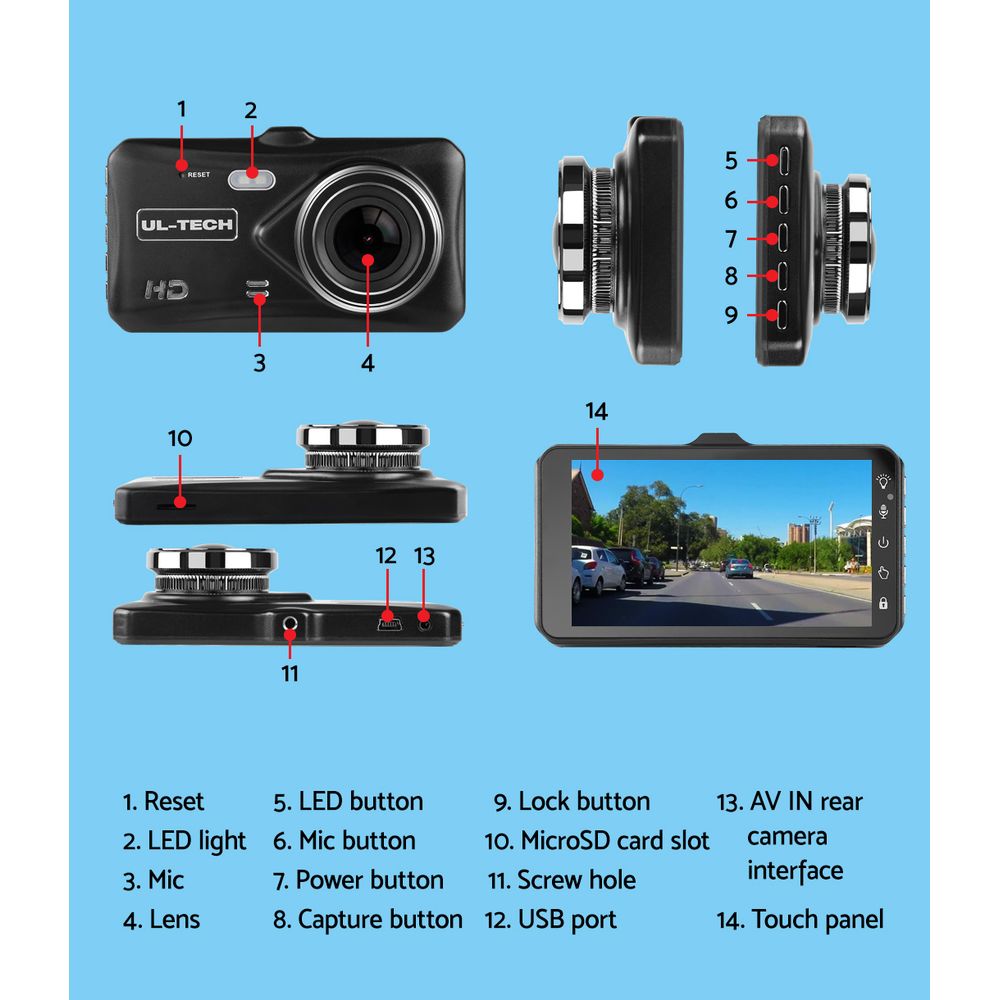 4-Inch HD Dual-Lens Dash Cam with Night Vision - Black