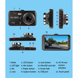 4-Inch HD Dual-Lens Dash Cam with Night Vision - Black - Front View