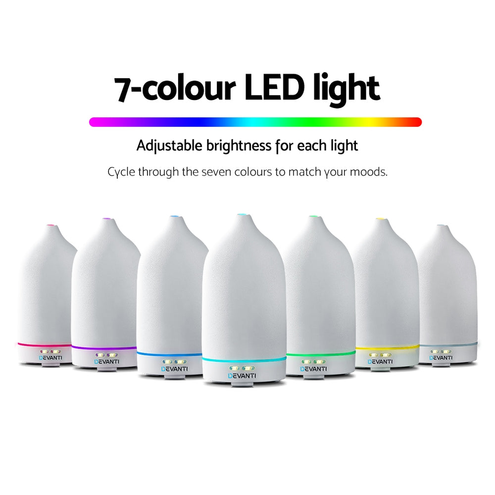 Devanti Ultrasonic Ceramic Aroma Diffuser - 4-in-1 Humidifier, Purifier, Night Light with 7-Color LED