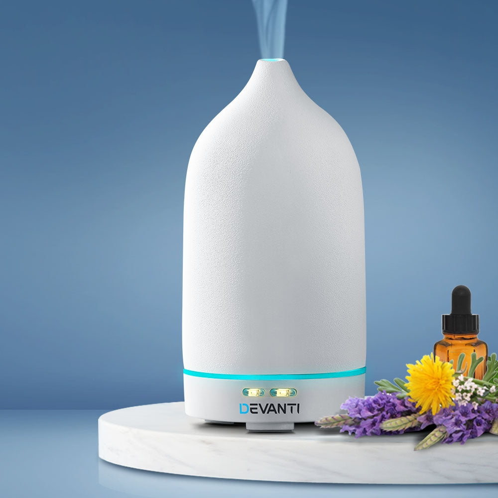 Devanti Ultrasonic Ceramic Aroma Diffuser - 4-in-1 Humidifier, Purifier, Night Light with 7-Color LED
