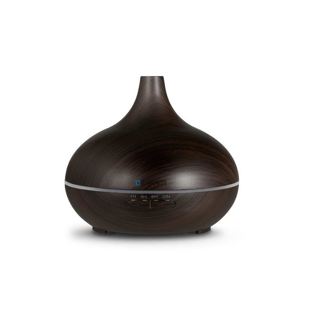 4-in-1 Ultrasonic Aroma Diffuser with Dark Wood Finish - 300ml Capacity