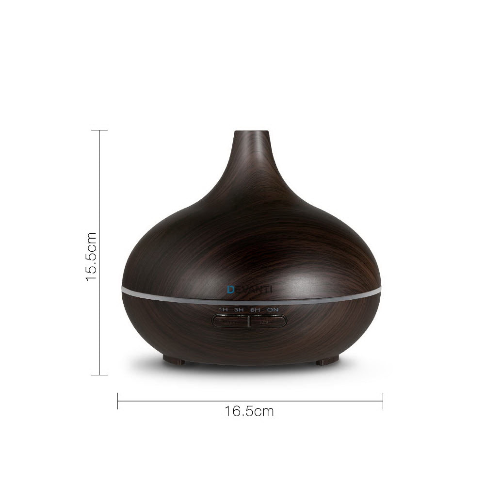 4-in-1 Ultrasonic Aroma Diffuser with Dark Wood Finish - 300ml Capacity