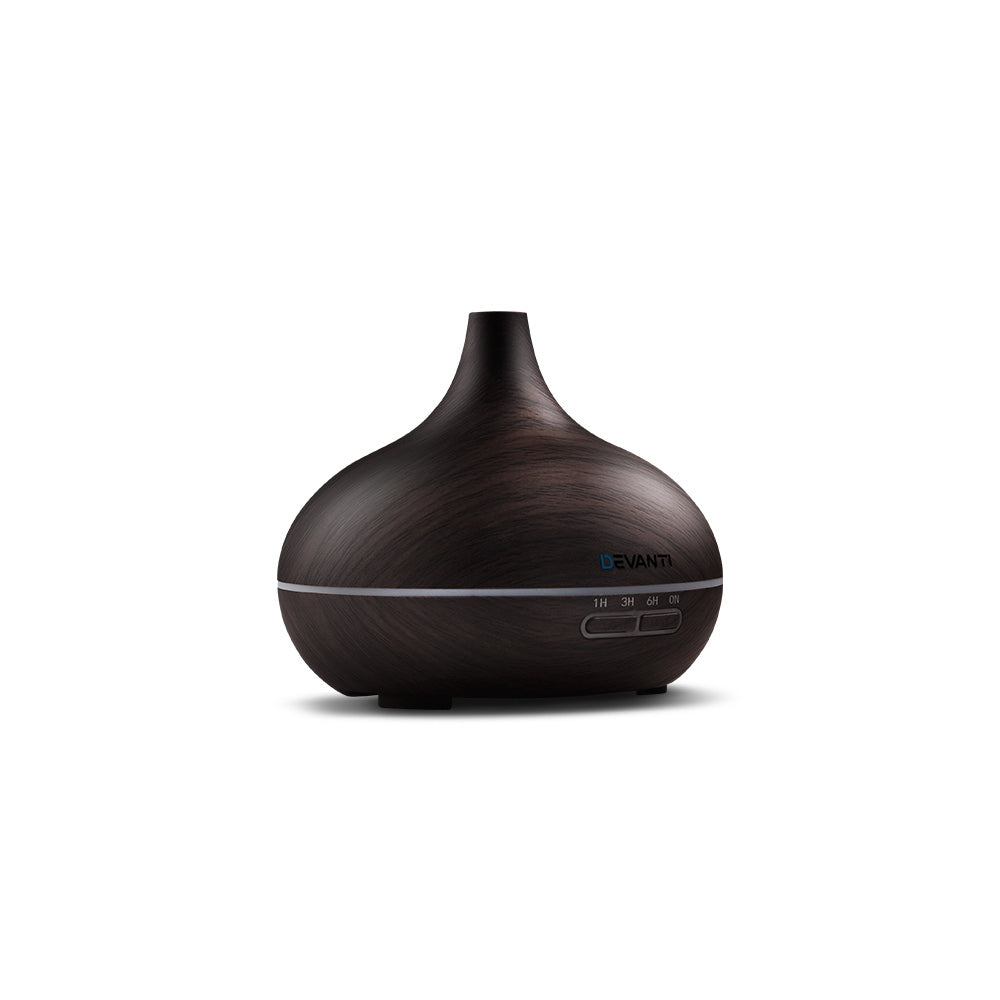 4-in-1 Ultrasonic Aroma Diffuser with Dark Wood Finish - 300ml Capacity
