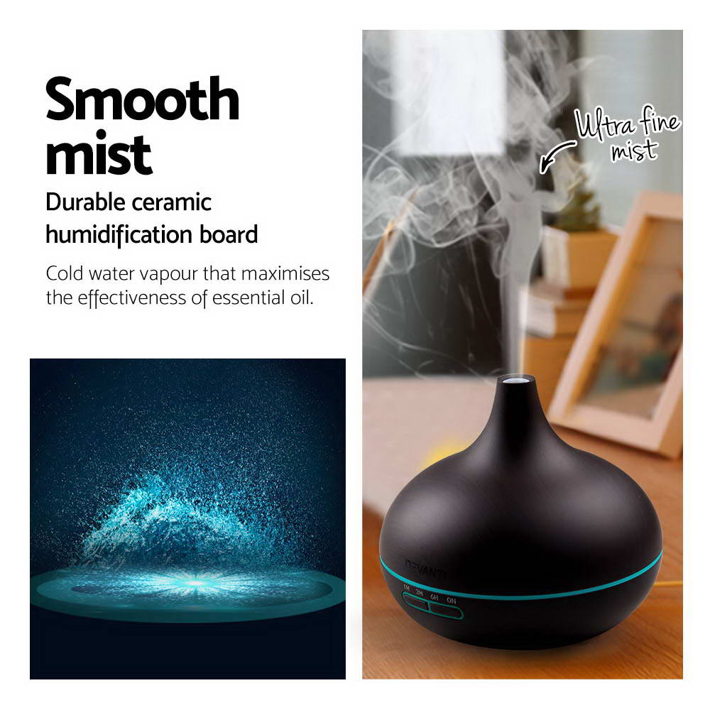 4-in-1 Ultrasonic Aroma Diffuser with Dark Wood Finish - 300ml Capacity
