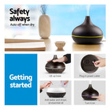 4-in-1 Ultrasonic Aroma Diffuser with Dark Wood Finish - 300ml Capacity - Front View