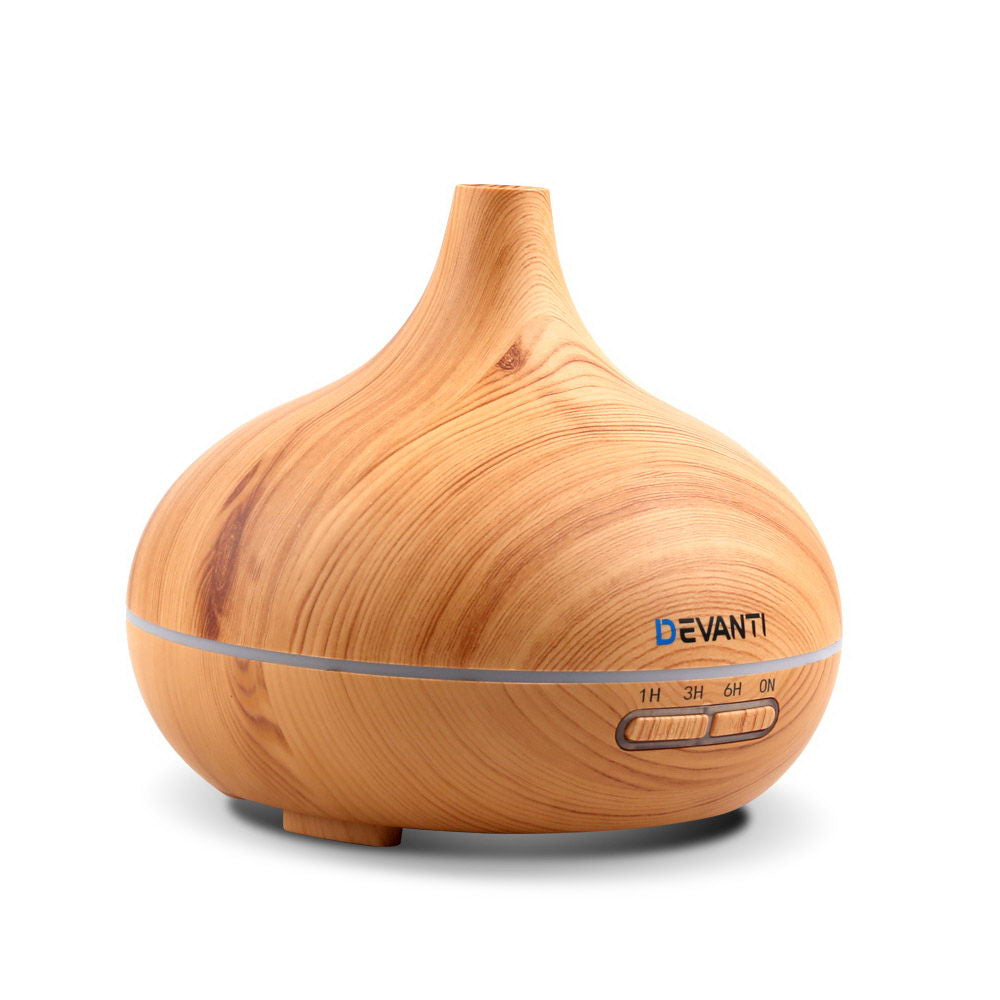 4-in-1 Light Wood Aroma Diffuser - 300ml Humidifier, Purifier, and Night Light