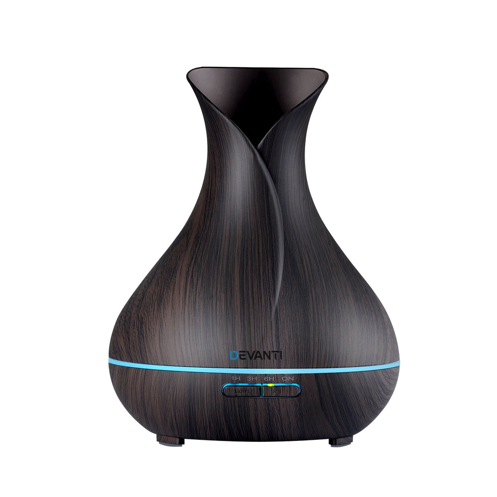 Devanti 400ml Multi-Function Aroma Diffuser with Remote - Dark Wood Finish