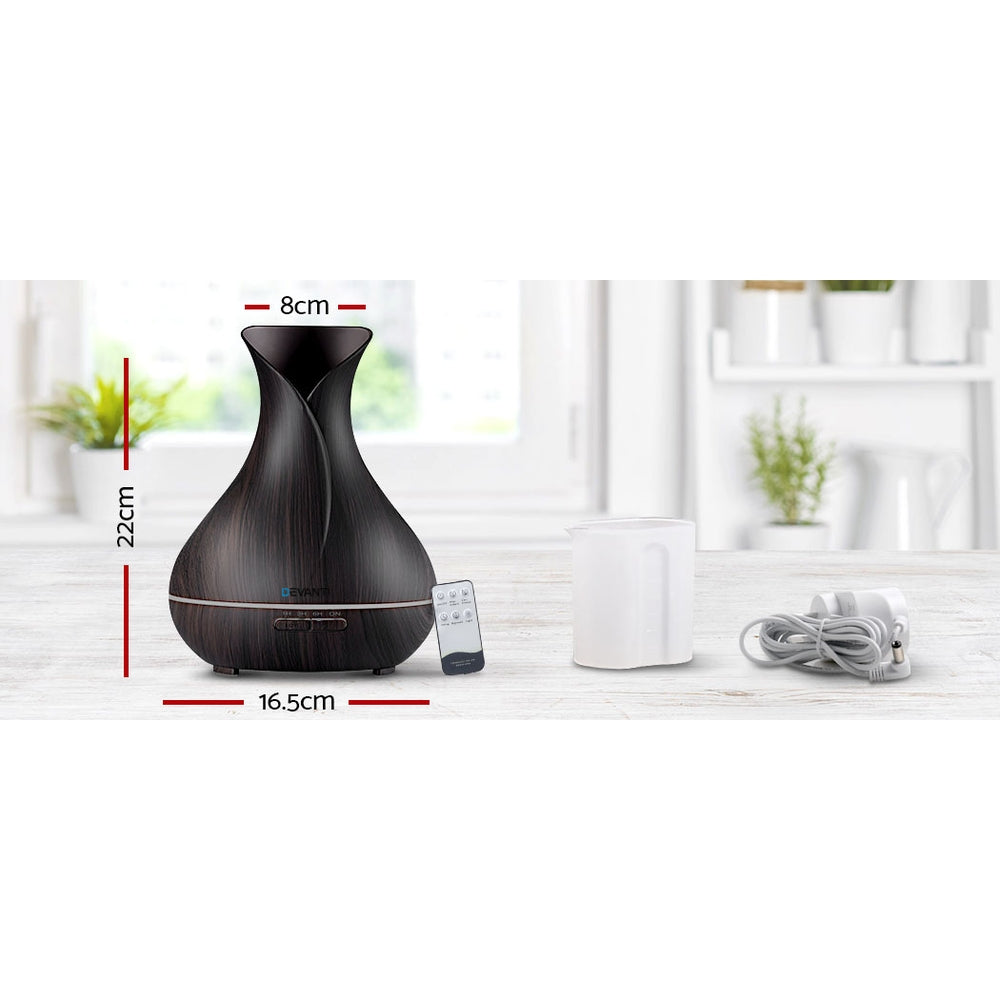 Devanti 400ml Multi-Function Aroma Diffuser with Remote - Dark Wood Finish