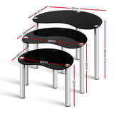 Modern Black Glass Nesting Tables Set of 3 by Artiss - Side View