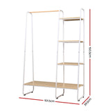 Stylish Metal Clothes Rack with Shelves - White Garment Organizer and Hanger Stand - Front View