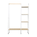 Stylish Metal Clothes Rack with Shelves - White Garment Organizer and Hanger Stand - Side View