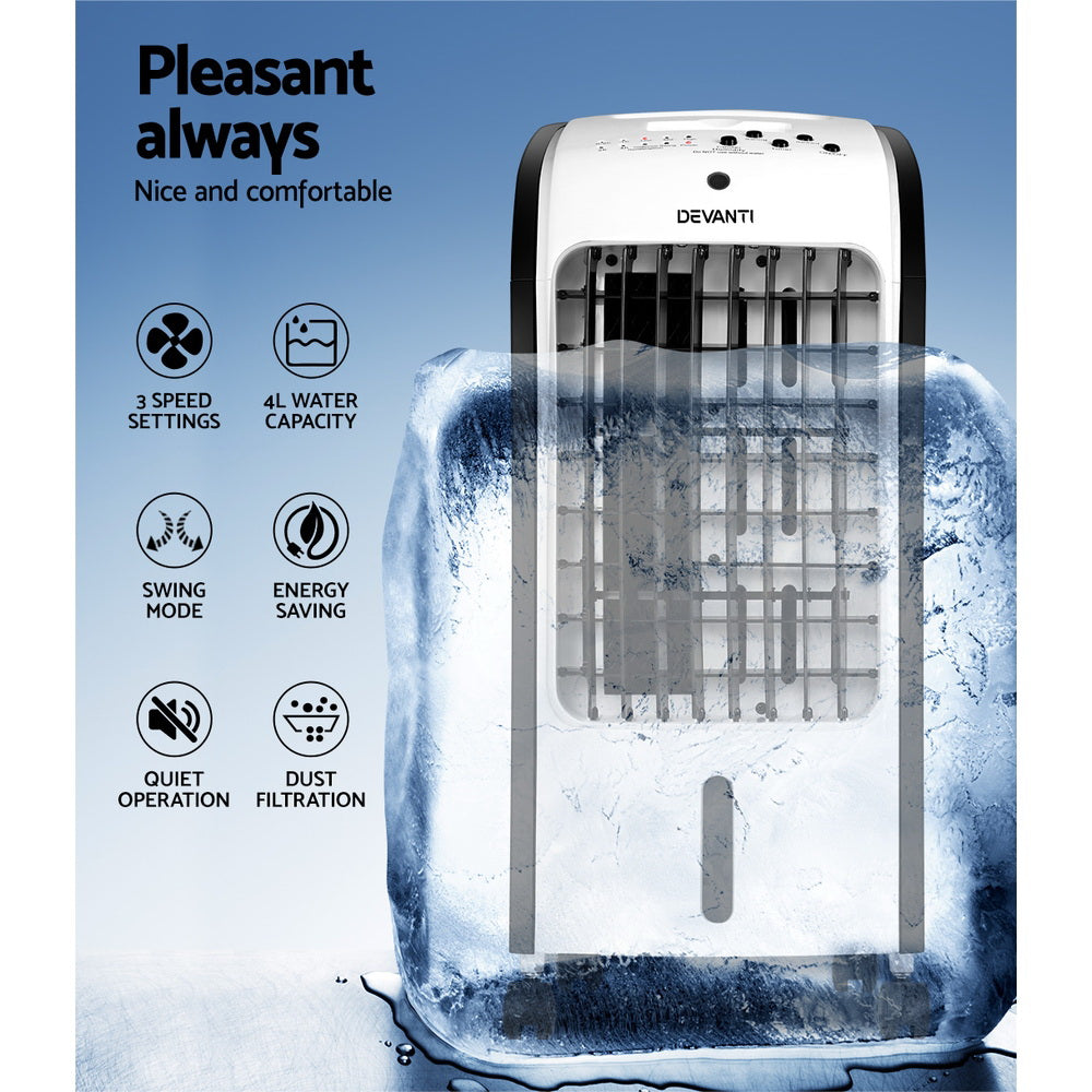 Portable 4-in-1 Devanti Evaporative Cooler and Humidifier with Remote Control