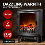 Portable Devanti Electric Fireplace with Realistic Log Flame Effect - 1800W Winter Heater