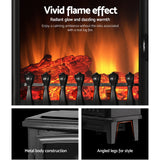 Portable Devanti Electric Fireplace with Realistic Log Flame Effect - 1800W Winter Heater - Rear View
