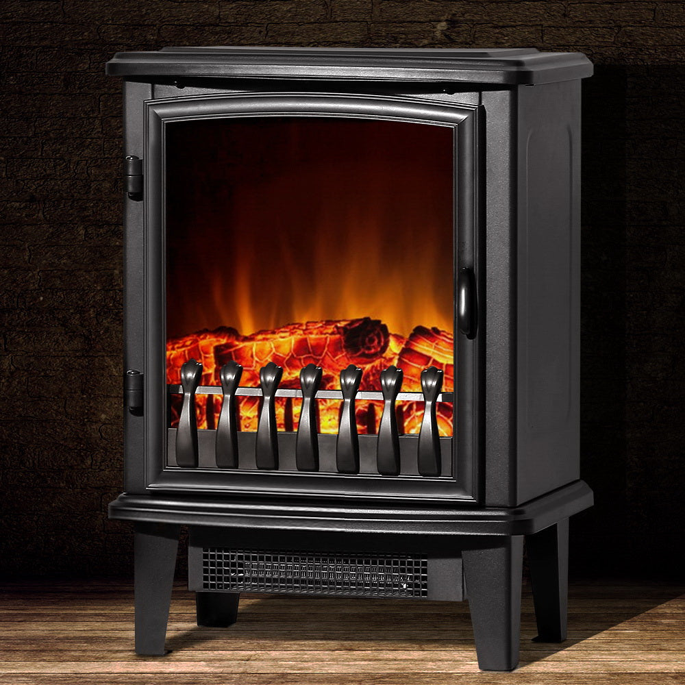 Portable Devanti Electric Fireplace with Realistic Log Flame Effect - 1800W Winter Heater