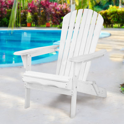Gardeon Foldable White Adirondack Chair - Classic Wooden Lounge for Outdoor Patios and Gardens
