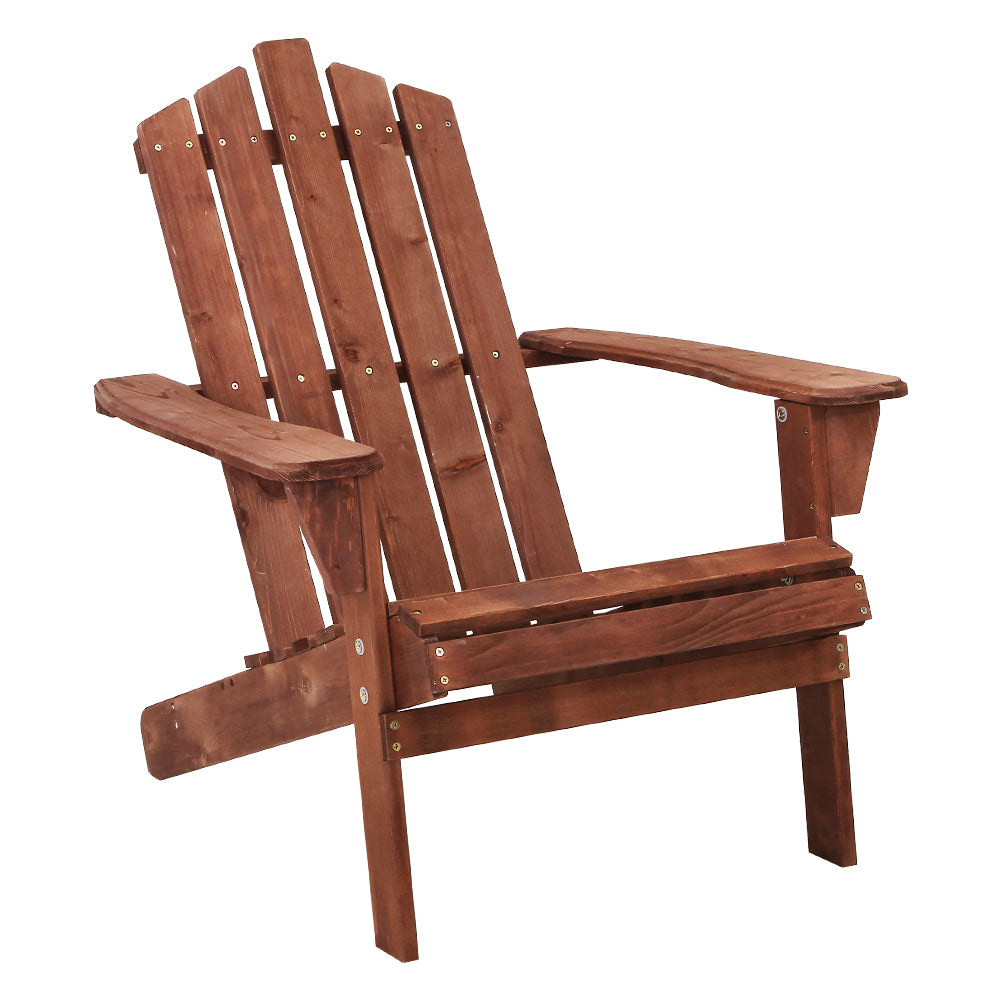 Classic Adirondack Wooden Sun Loungers with Table - Eco-Friendly Patio Set in Brown