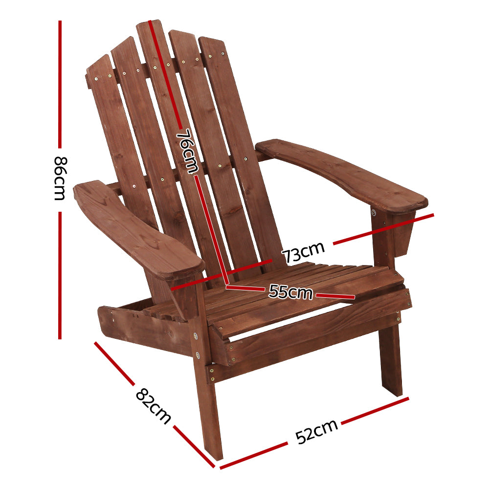 Classic Adirondack Wooden Sun Loungers with Table - Eco-Friendly Patio Set in Brown