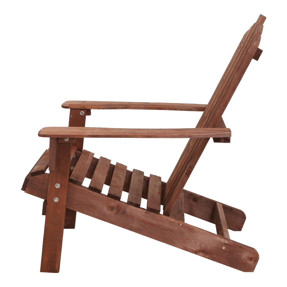 Classic Adirondack Wooden Sun Loungers with Table - Eco-Friendly Patio Set in Brown