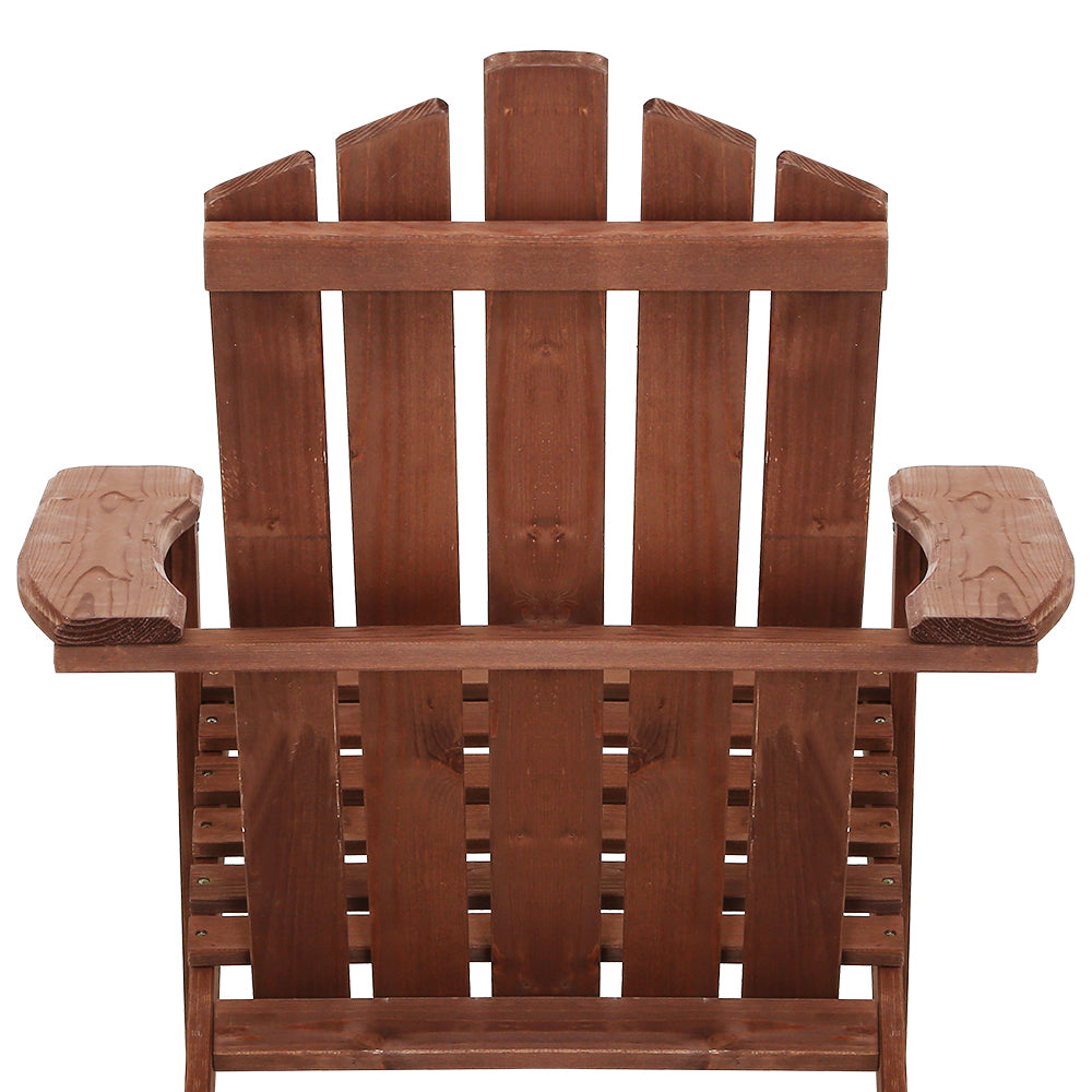 Classic Adirondack Wooden Sun Loungers with Table - Eco-Friendly Patio Set in Brown