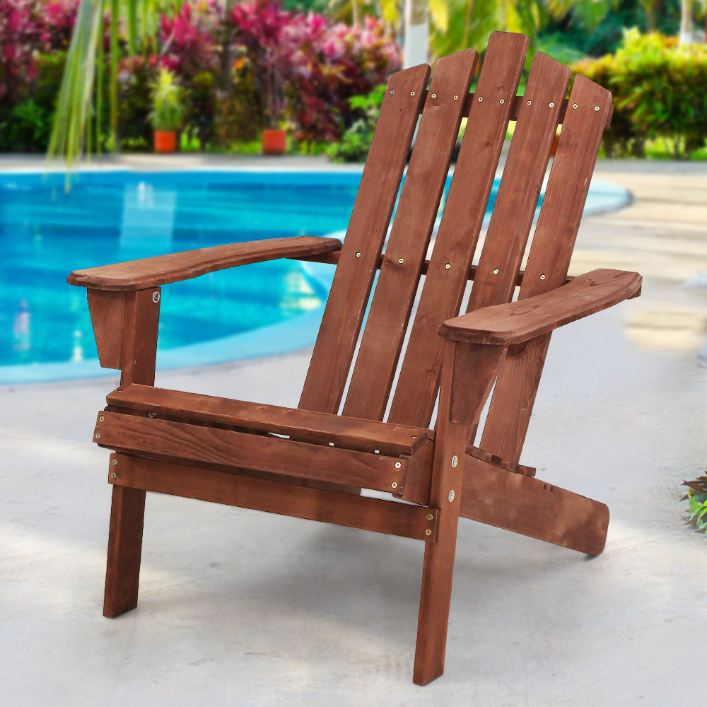Classic Adirondack Wooden Sun Loungers with Table - Eco-Friendly Patio Set in Brown