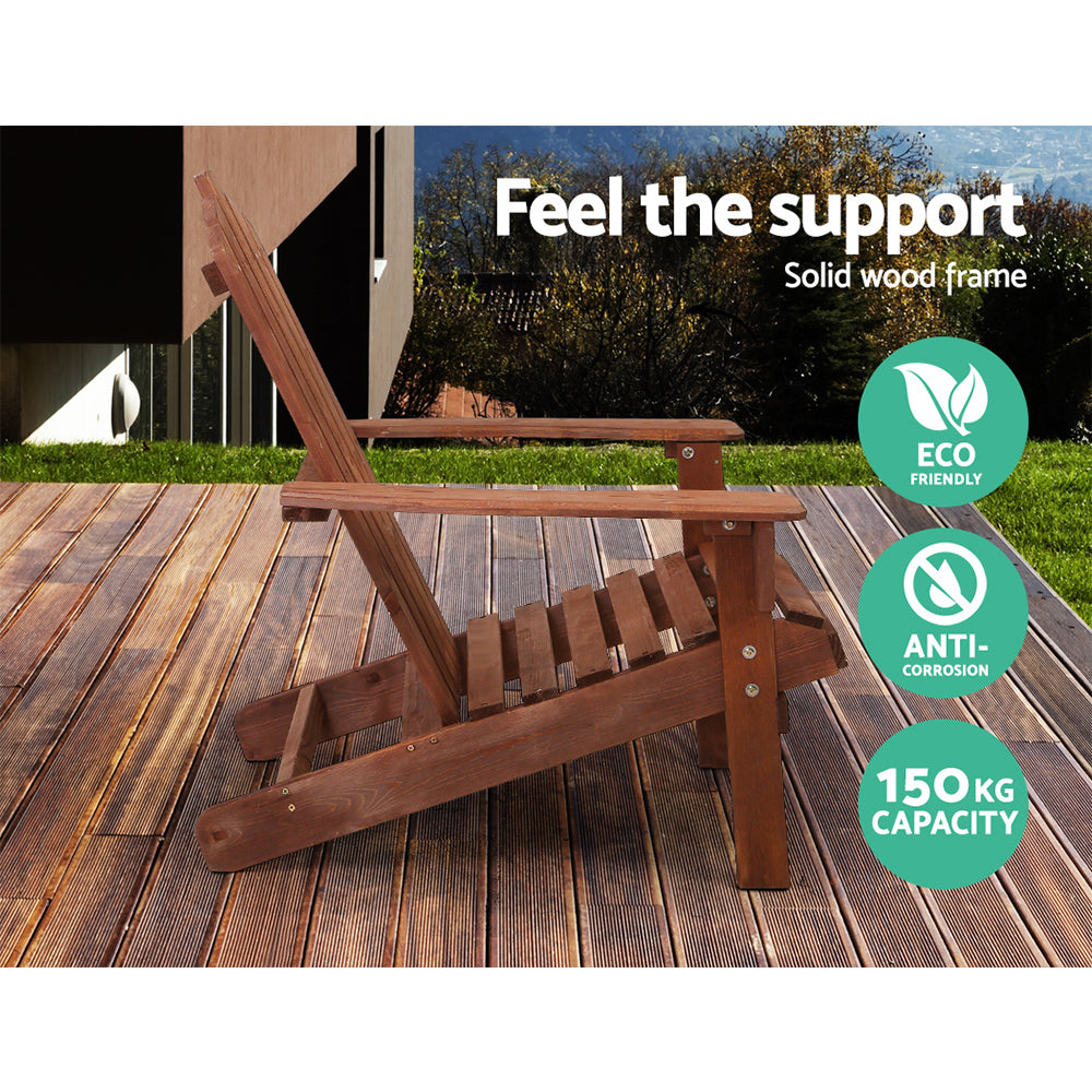 Classic Adirondack Wooden Sun Loungers with Table - Eco-Friendly Patio Set in Brown