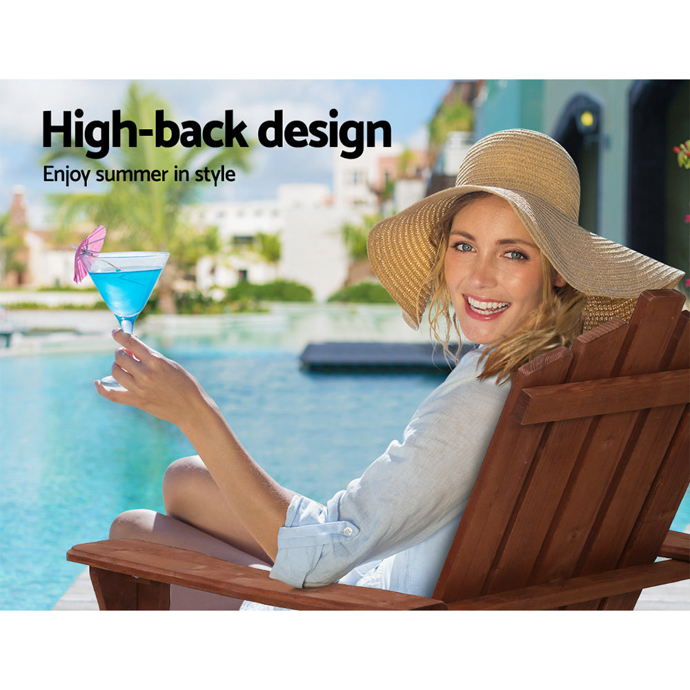 Classic Adirondack Wooden Sun Loungers with Table - Eco-Friendly Patio Set in Brown