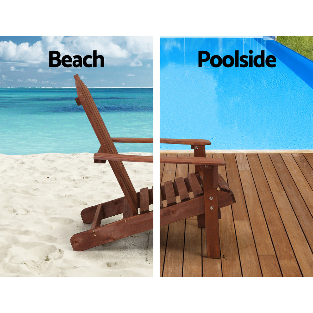 Classic Adirondack Wooden Sun Loungers with Table - Eco-Friendly Patio Set in Brown