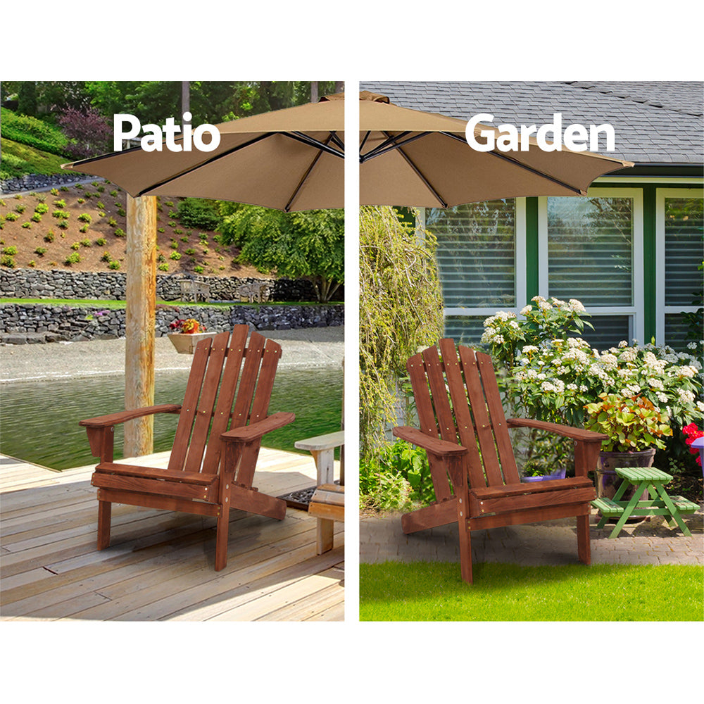 Classic Adirondack Wooden Sun Loungers with Table - Eco-Friendly Patio Set in Brown