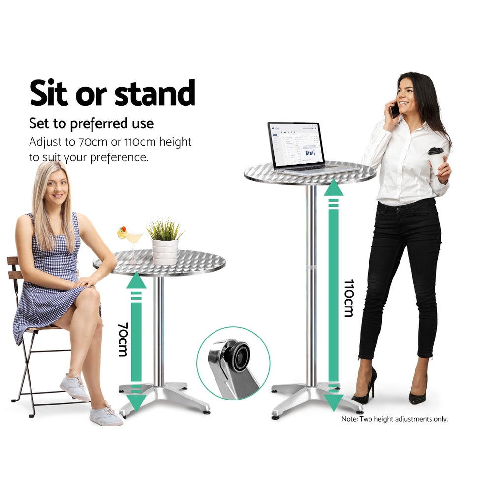 Gardeon Adjustable Height Stainless Steel Round Bar Table - 60cm Diameter, Indoor & Outdoor Use
