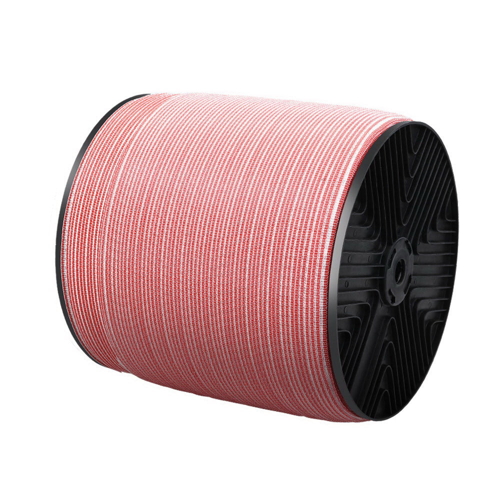 Giantz 1200M Red and White Polytape Electric Fence Kit with Stainless Steel Wire