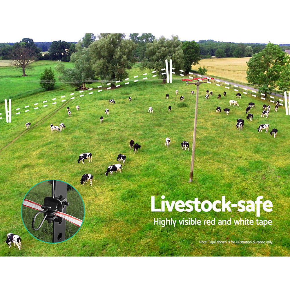 Giantz 1200M Red and White Polytape Electric Fence Kit with Stainless Steel Wire