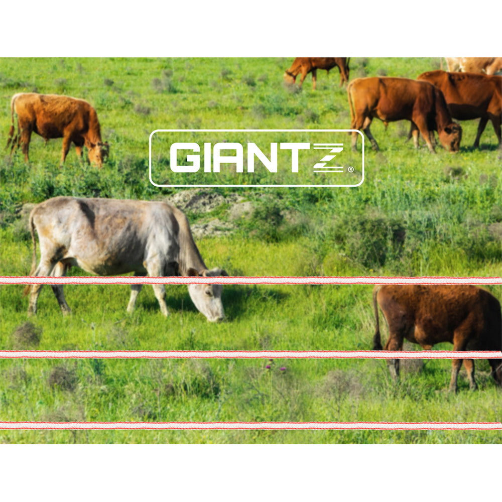 Giantz 1200M Red and White Polytape Electric Fence Kit with Stainless Steel Wire