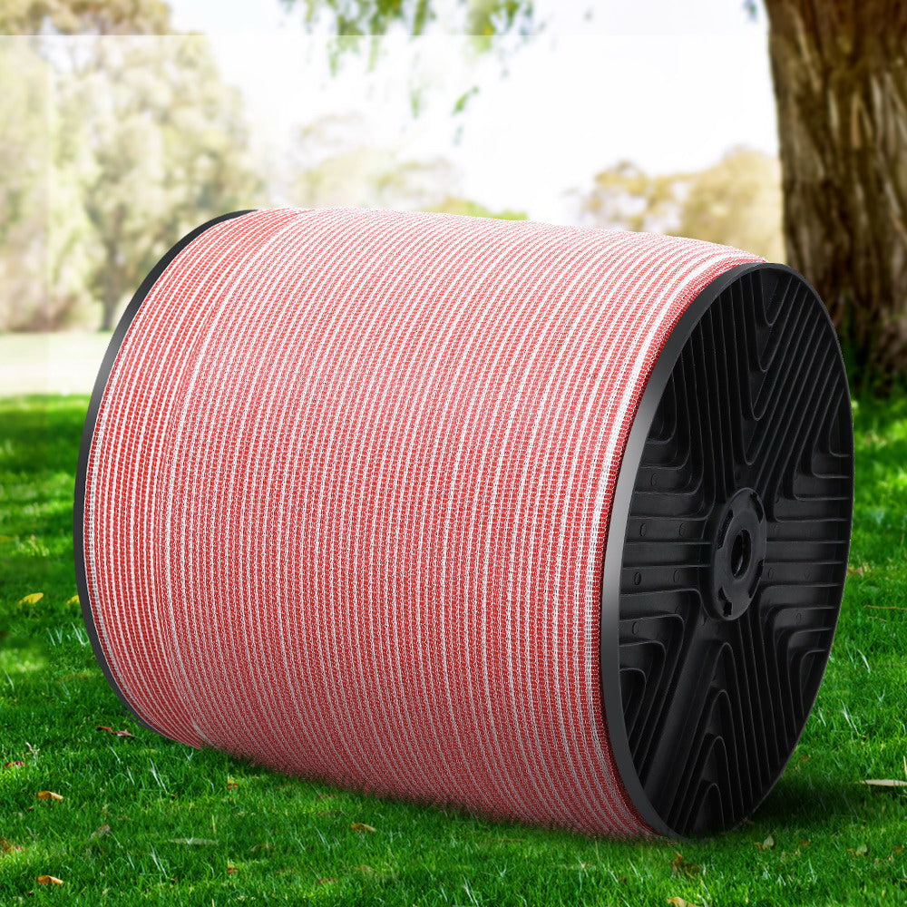 Giantz 1200M Red and White Polytape Electric Fence Kit with Stainless Steel Wire
