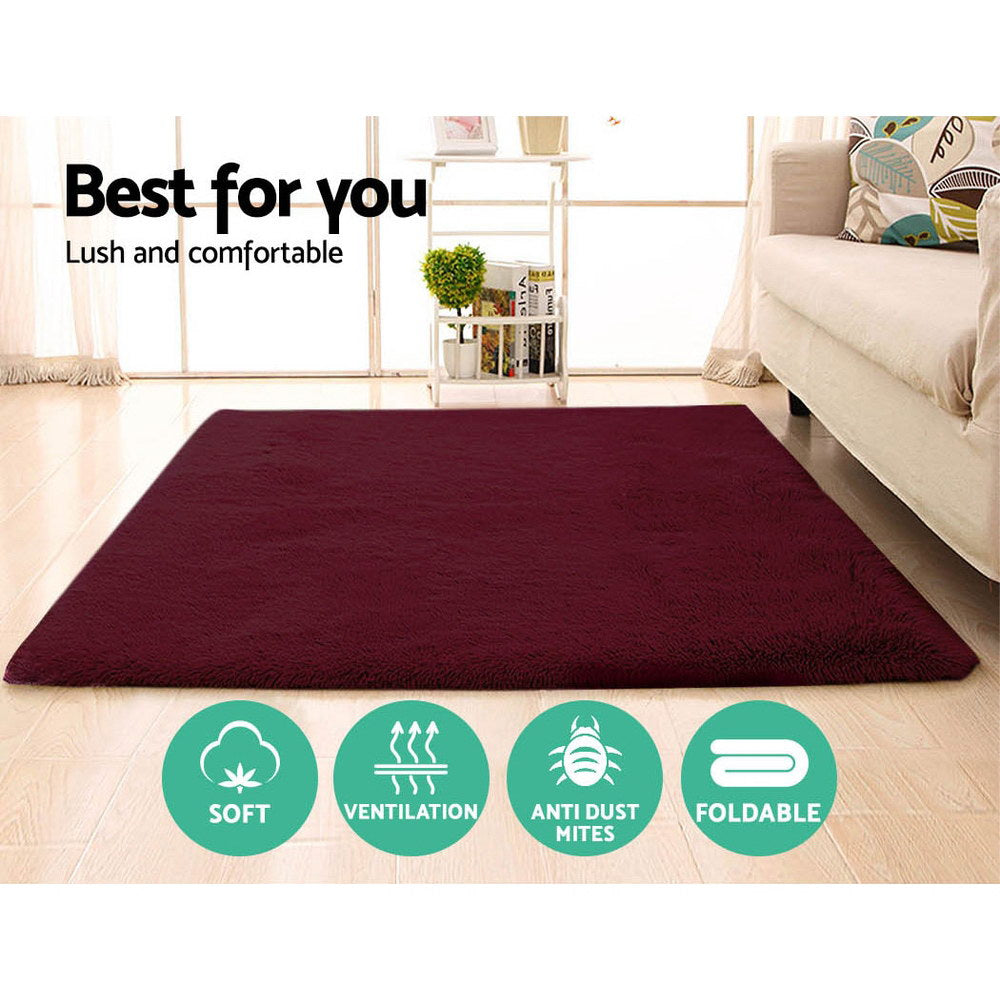 Artiss Extra Large Burgundy Shaggy Carpet 160 x 230 cm Ultra Plush Floor Mat for Living Room