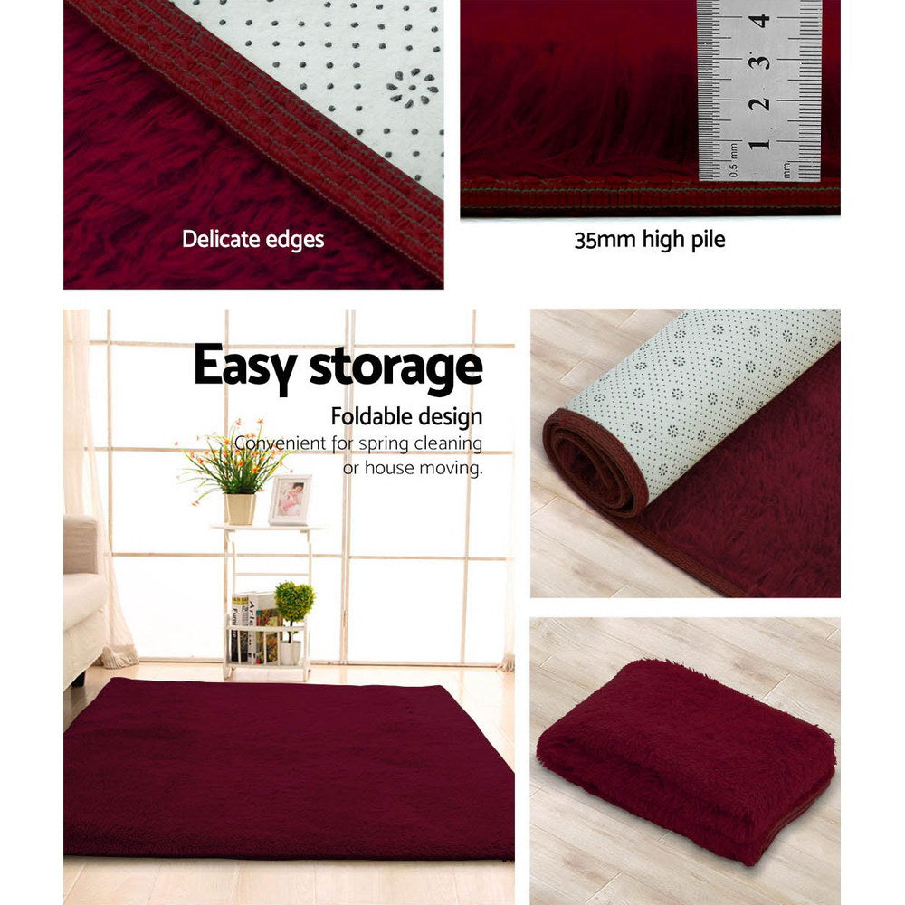 Artiss Extra Large Burgundy Shaggy Carpet 160 x 230 cm Ultra Plush Floor Mat for Living Room