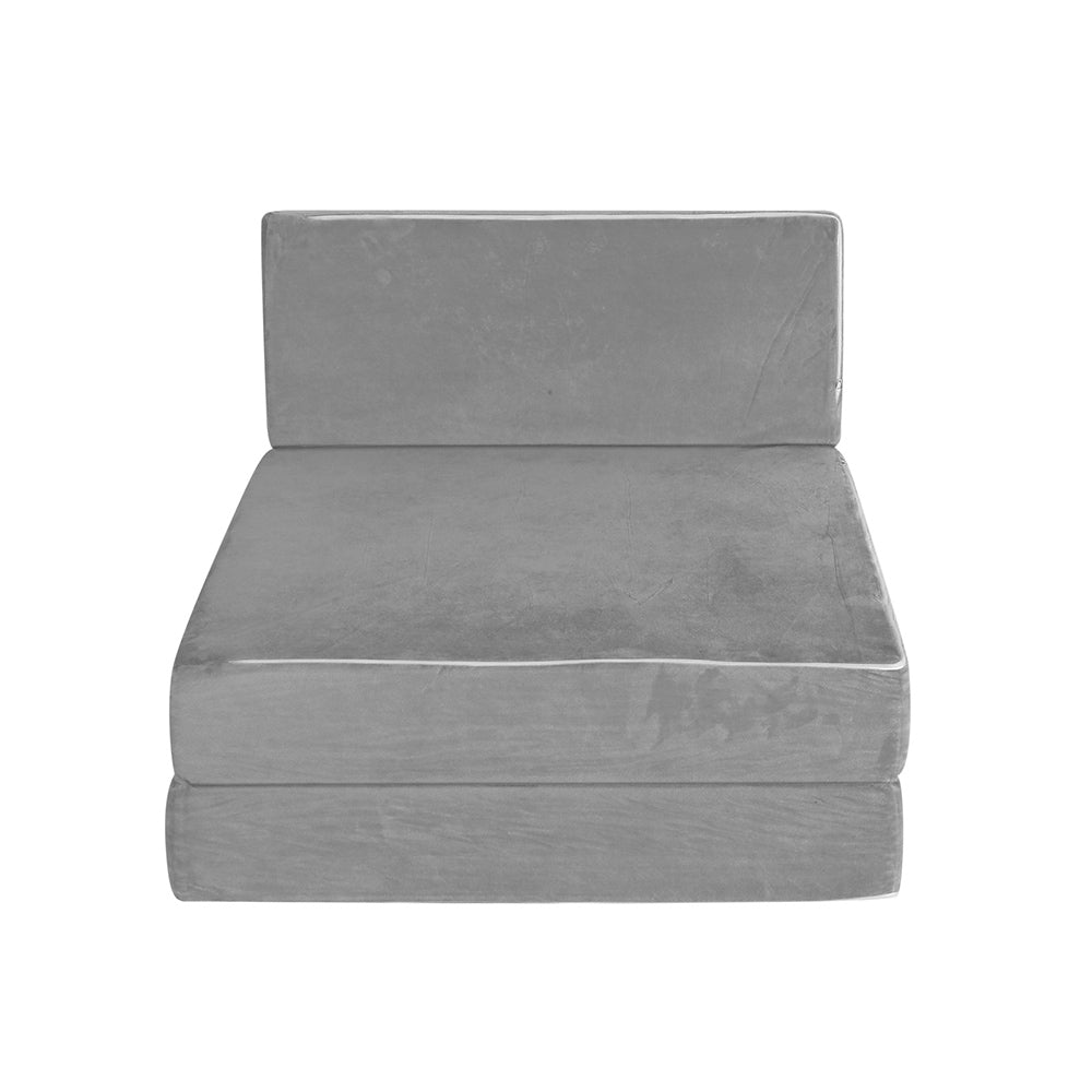 Velvet Grey Folding Foam Mattress Sofa Bed Lounge Chair by Giselle Bedding