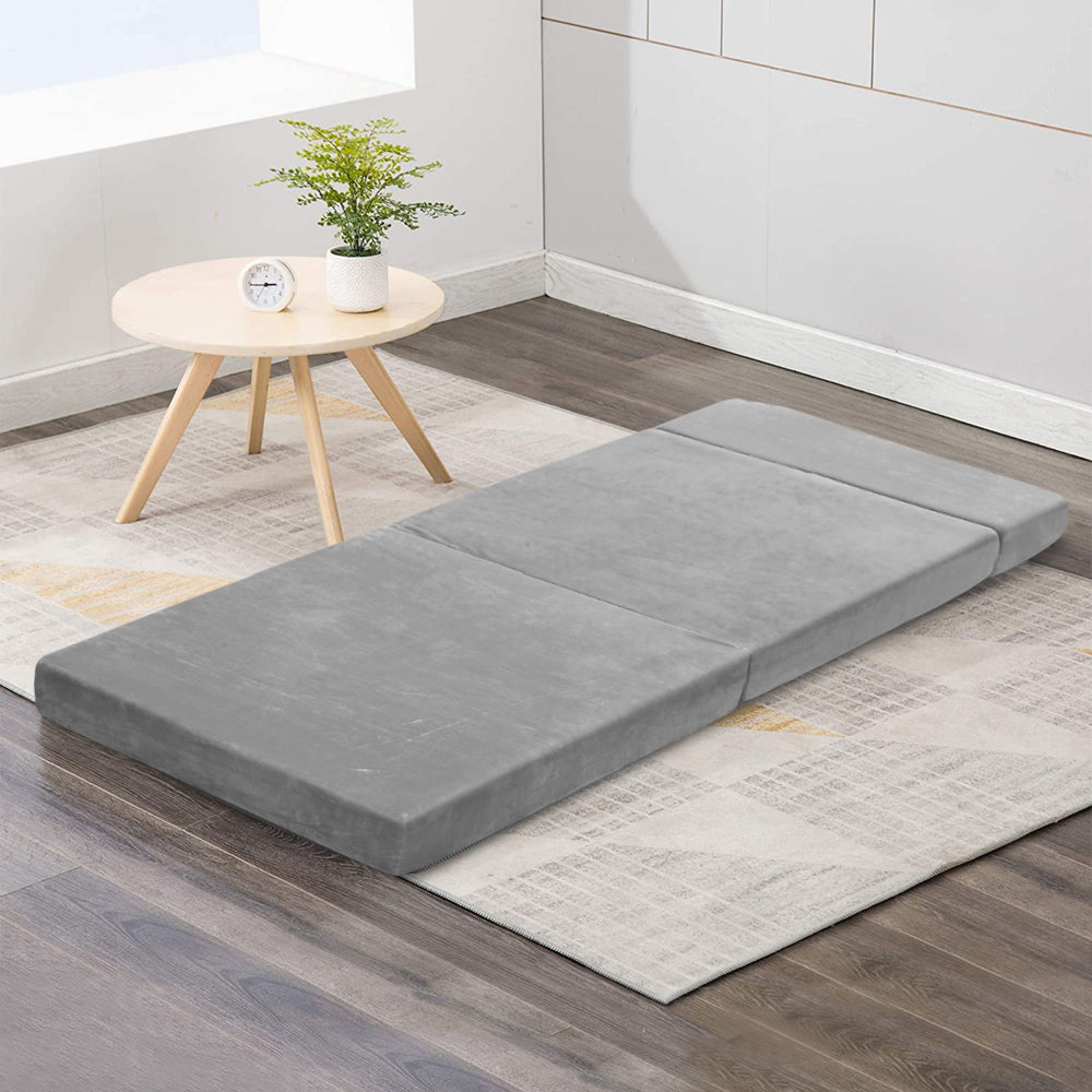 Velvet Grey Folding Foam Mattress Sofa Bed Lounge Chair by Giselle Bedding