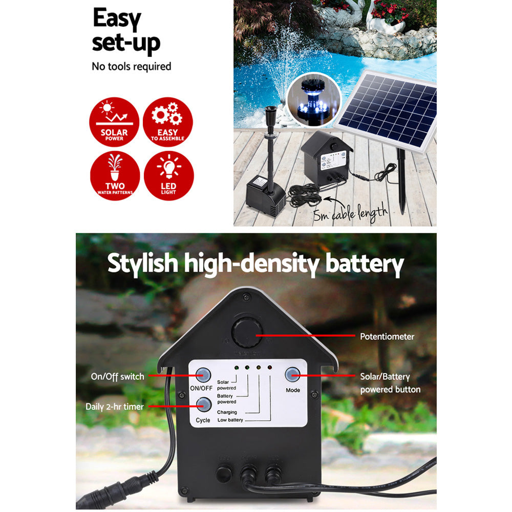 Gardeon Eco-Friendly Solar Garden Fountain with LED Lighting and Rechargeable Battery