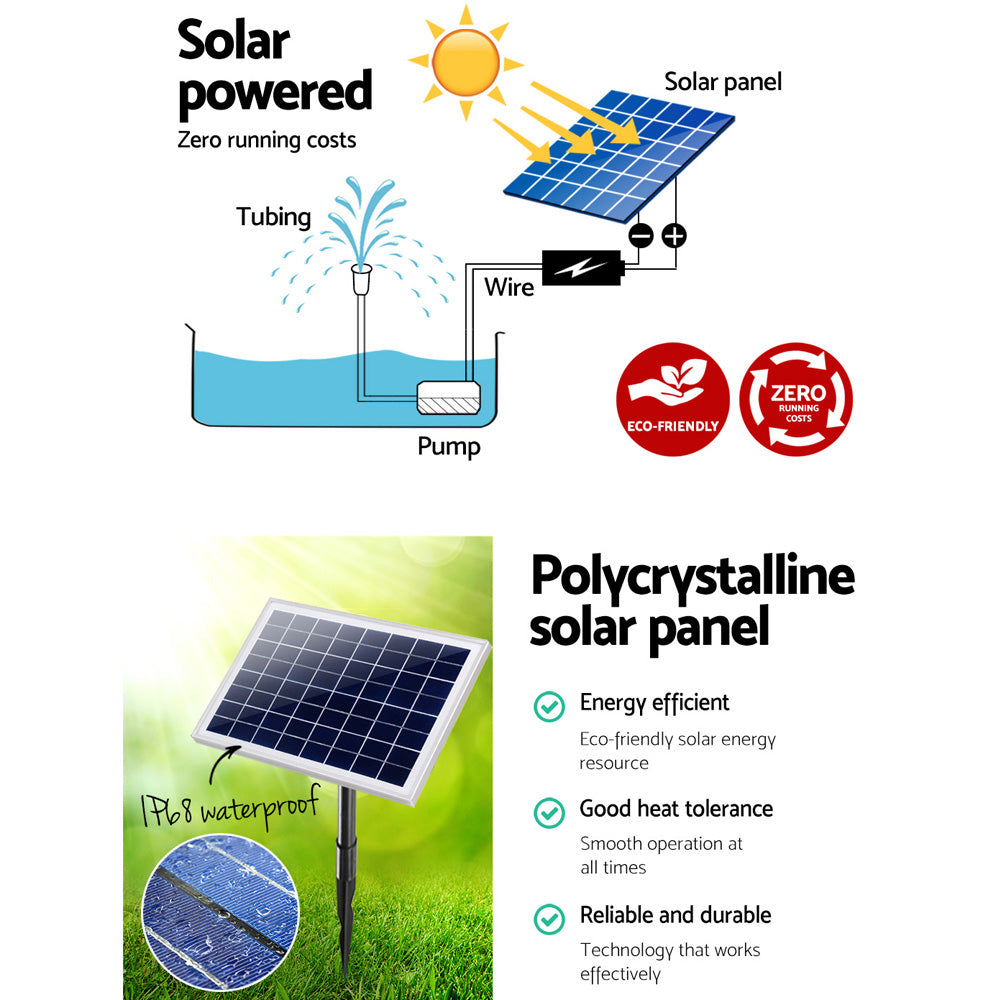 Gardeon Eco-Friendly Solar Garden Fountain with LED Lighting and Rechargeable Battery